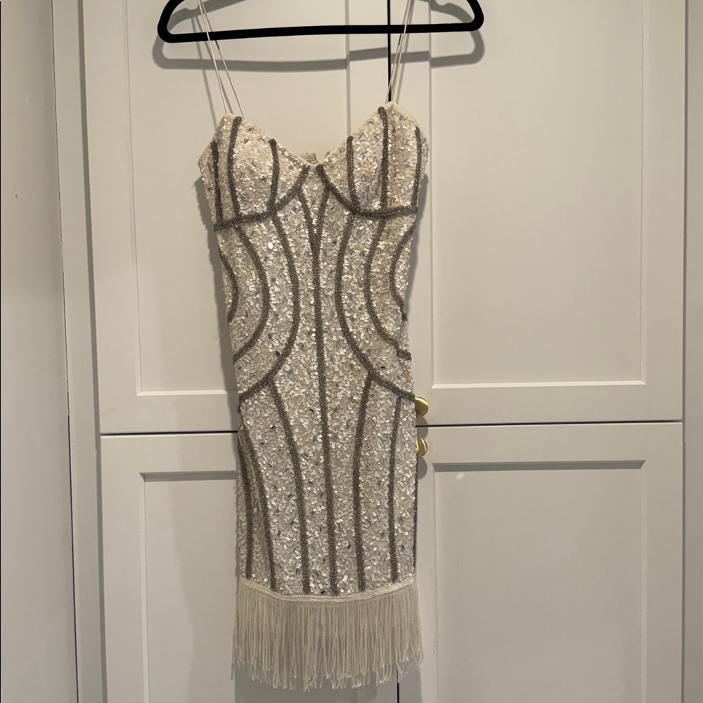 Aidan Mattox Silver Strapless Sequin Dress